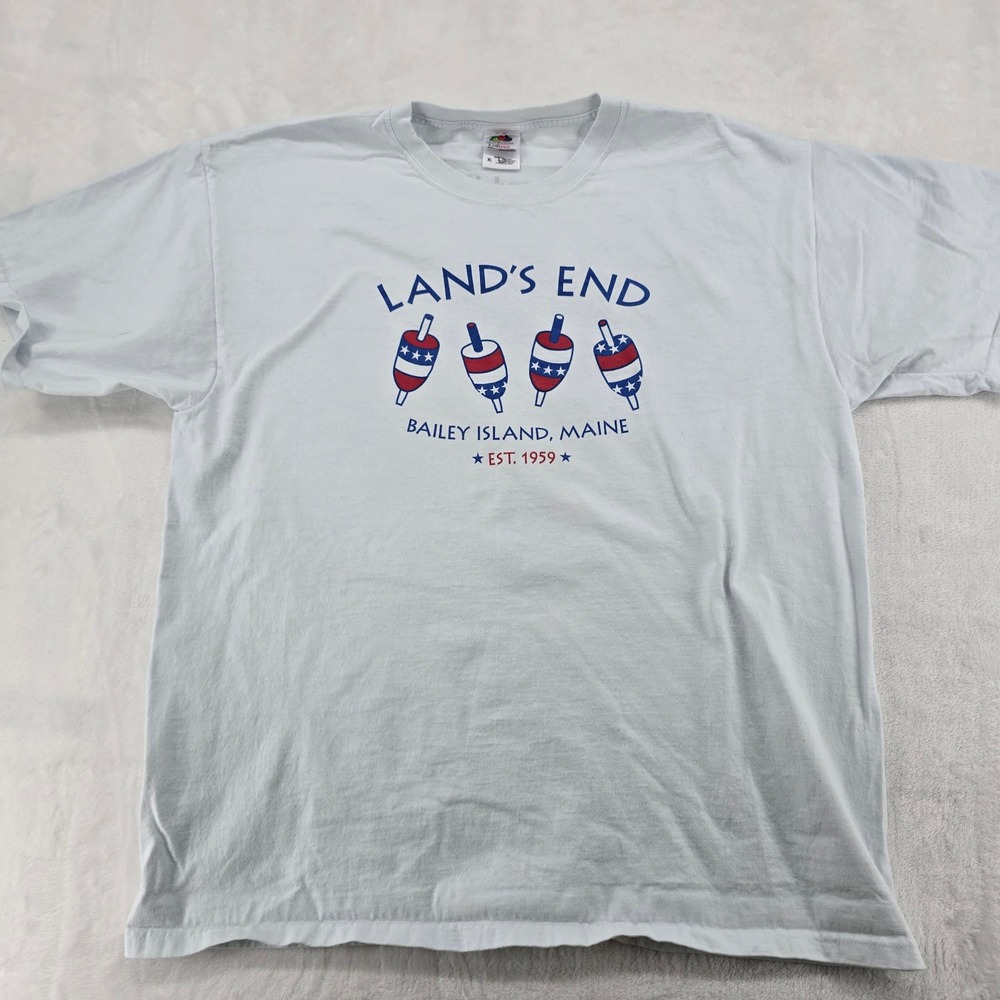 Fruit of the Loom T-Shirt Mens XL Tee Light Blue Lands End Bailey Island Maine